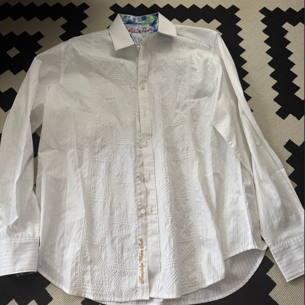 Robert Graham Limited Edition White Embroidered Abstract Watercolor Shirt L - Picture 1 of 9